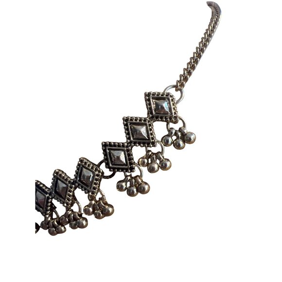 Freedom Gold Tone Choker Necklace Diamond Design Dangles Adj 11.5" + 3" - Picture 3 of 4